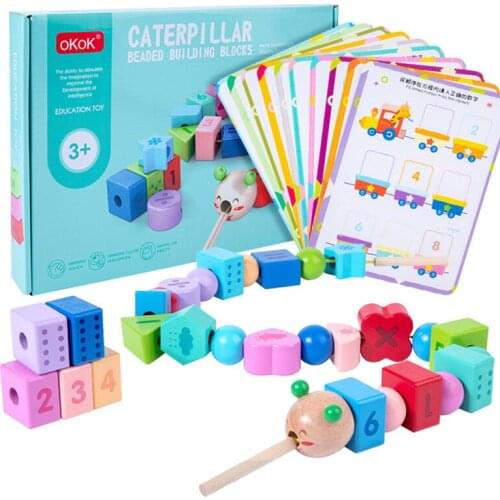Kids String Bead Game Montessori Puzzle Toy Set Digital Weather Shape Large Blocks Color Matching Threading Logic Game With Card