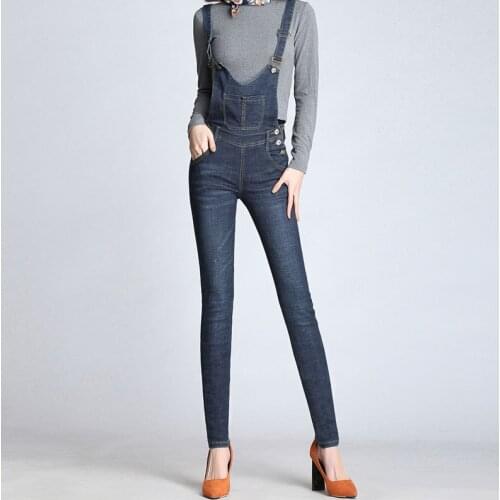 Denim Jumpsuit Women Fashion Ladies Spring slim strap Jeans Romper Female Casual extra long Big Size Bib Denim Overalls Playsuit