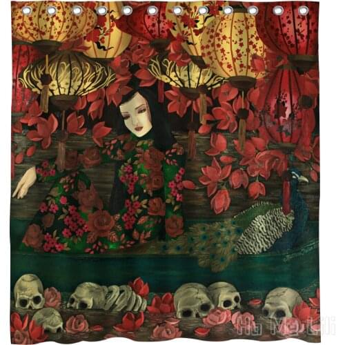 Geisha And Flower Beds In Japan Design Waterproof Shower Curtain Bathroom Decoration