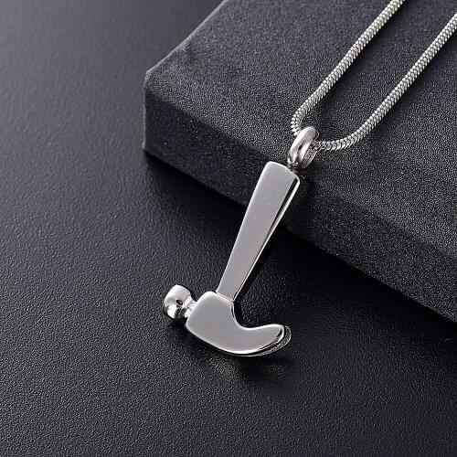 High Polished Hammer Tool Cremation Jewelry Memorial Ashes Holder Pendant Stainless Steel Keepsake Urn Necklace