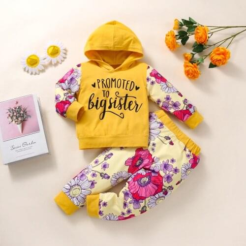Girls' sweater set Hooded Sweater + trousers letter top and flower trousers Long Sleeve Shirt Set 12 months - 4 years old girls