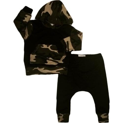 Newborn Baby Boys Clothes Set Army Green Tops Toddler Hooded Tops Warm Long Pants Outfits Set Clothing Bay Boy Girl