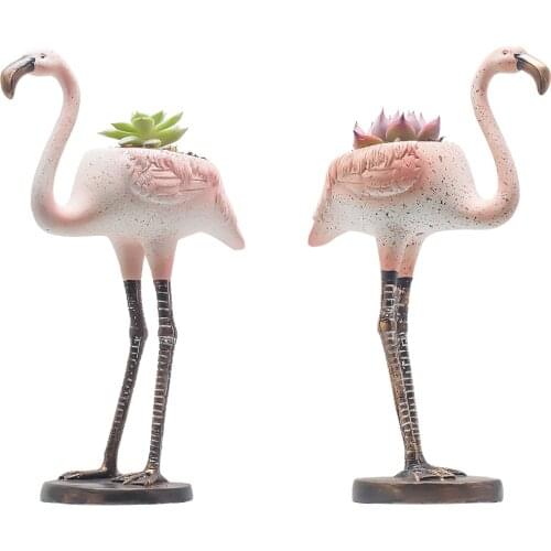 7.1 Inch Mini Life-Like Flamingo Flowers Succulent Plants Pot Cactus Plant Pot Also for Candle Holder Set of 2 with A Hole