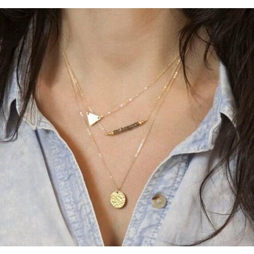 Fashion Trendy 3 layers Triangle And Rounded Necklace Alloy Necklace Fashion Necklace Women Jewelry