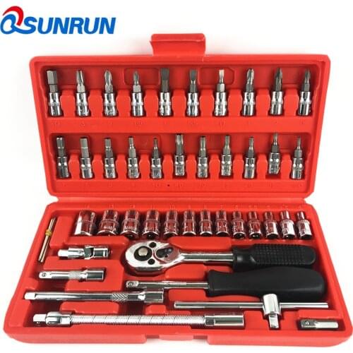 46-in-1 Carbon Steel Combination Tool Set, Wrench Batch Head Ratchet Pawl Socket Spanner Screwdriver Household Car