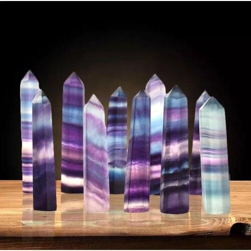 Natural Fluorite Crystal Colorful Striped Fluorite Quartz Point Healing Hexagonal Wand Treatment Stone Crystal Stone
