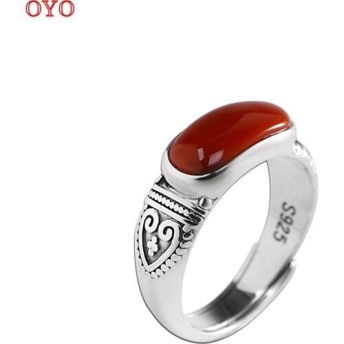 New s925 pure silver accessories new red agate red corundum ring simple and generous opening fashion woman ring