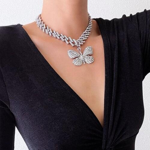 Butterfly Necklace Cuban Link Chain for Women Statement Choker Pendent Jewelry Girls Accessories