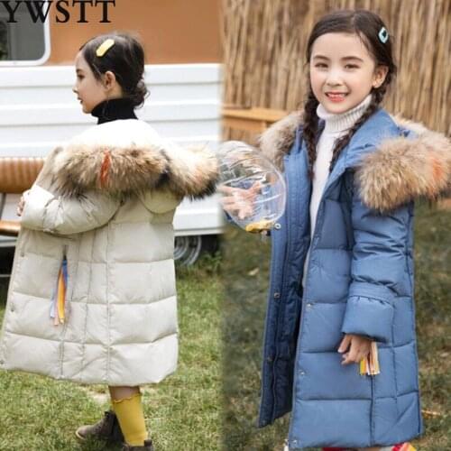 Real Fur Coat Natural Fox Fur Collar 2019 Winter Jacket Girls Loose Long Down Coat White Duck Down Jacket Thick Warm Down Parka