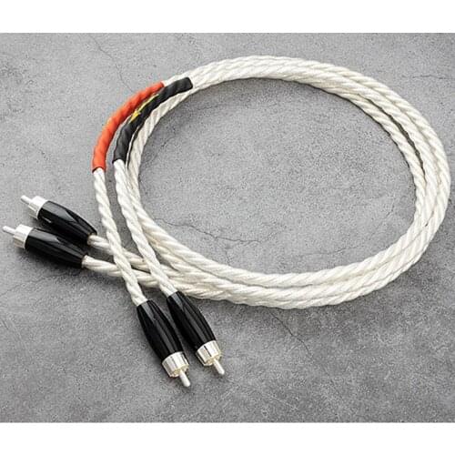A Pair Gold Silver Alloy Core Silver Wire Braided Shielding Net Hifi Audio Rca Cable