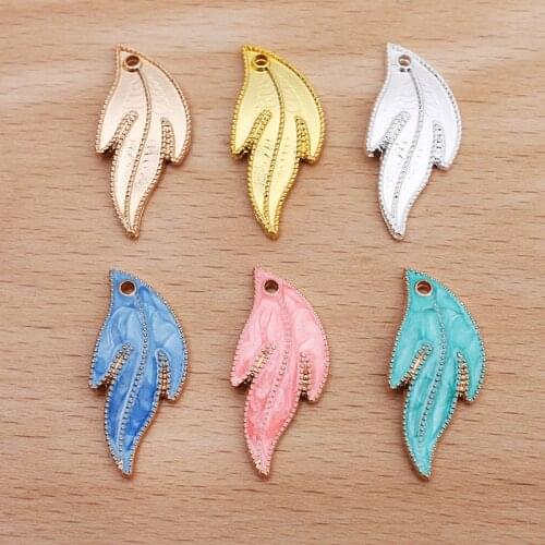 50 PCS 14*30mm Metal Alloy Drops Of Oil Enamel Leaf Charms Pendant DIY Handmade Accessories For Jewelry Making