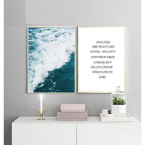 Nordic Style Popular Canvas Print Painting Of Seawater Waves And Quote Wall Art Picture For Living Room Home Decor Unframed