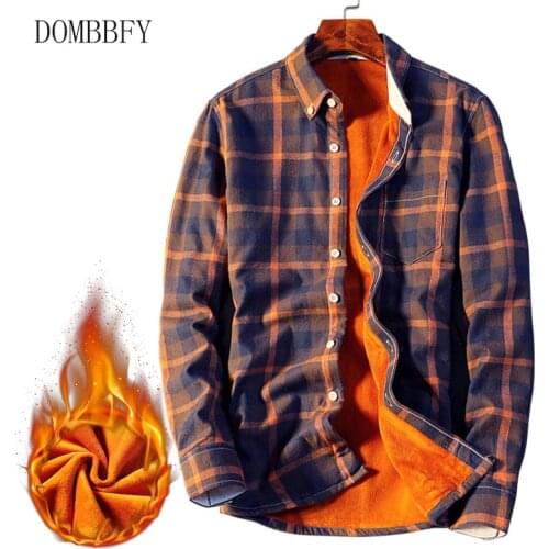 Autumn Winter Fleece Shirt Plus Velvet Plaid Warm Shirts Men Casual Flannel Slim Fit Street Cotton Thick Dress Shirt Size 5XL