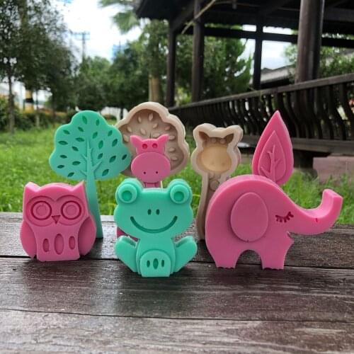 Cute Frog Elephant Owl Dinosaur Silicone Candle Mold for Desktop Decoration Gypsum Chocolate Soap Resin Aromatherapy Candle Mold