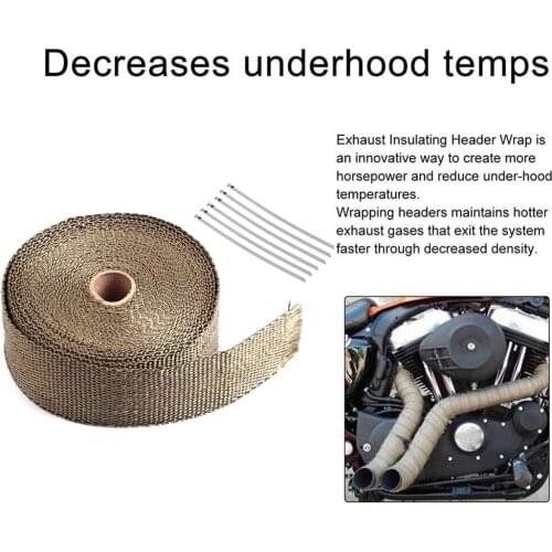 5 M Meters Motorcycle Exhaust Thermal Tape Header Heat Wrap Manifold Insulation Roll Resistant with Stainless Ties