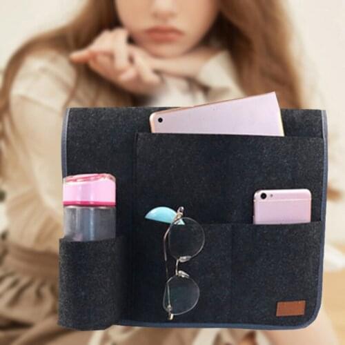 Felt Bedside Storage Organizer Anti-Slip with Water Bottle Holder Bag for Home Bed Sofa -OPK