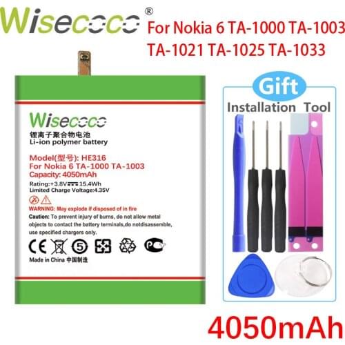 WISECOCO 4050mAh HE316 Battery For Nokia 6 TA-1000 TA-1003 TA-1021 TA-1025 TA-1033 In stock Latest Production+Tracking Number
