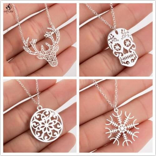 Stainless Steel Jewelry Snowflake Statement Necklaces for Women Men Animal Deer Pendant Necklace Chain Punk Christmas Gifts 2021