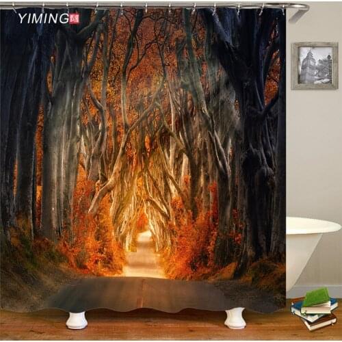 Quiet path in the forest 3D printing bathroom shower curtain polyester waterproof curtain with hook Decorative curtain