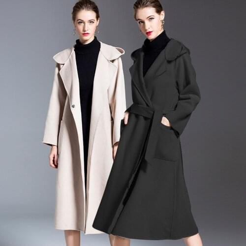 Long woolen blends cashmere coats for women 2019 autumn winter ladies jackets plus size overcoat double sided white black