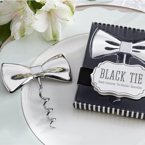 100pcs/lot Black Tie Bottle Opener Bow-Tie Red Wine Corkscrew Groomsmen Gifts Wedding Party Gifts Wedding favors Free shipping