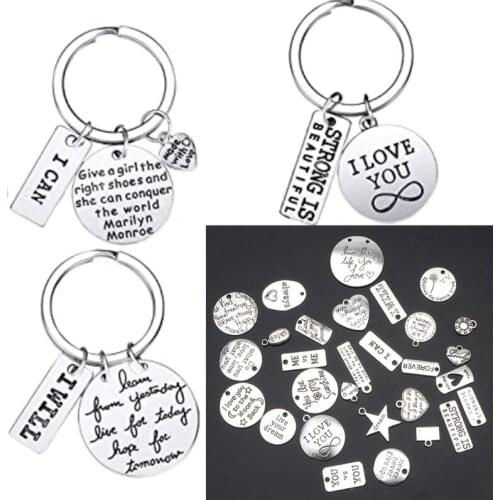 259 Pieces Motivational Keychain Accessories Set Inspirational Words Charms with Open Jump Rings Key Rings for DIY Craft