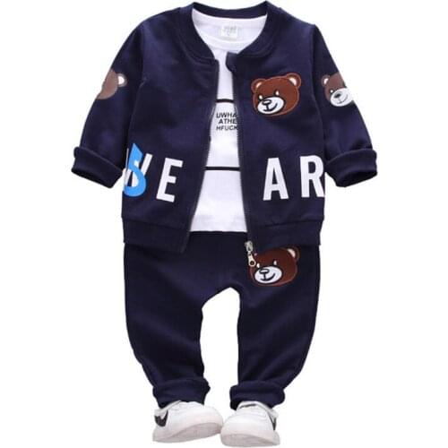 Newborn Baby Clothing Sets Cartoon Bear Alphabet Shirt Jacket Pants 3pcs Boys Tracksuit Autumn Sport Suit For Girl 1 2 3 4 Years