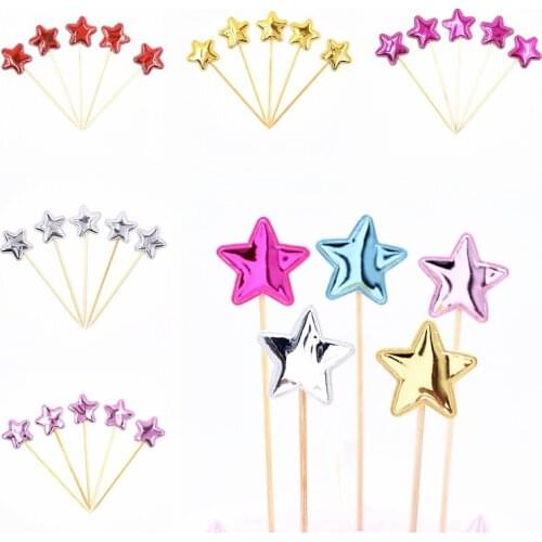 5pcs PU Pentagram Cupcake Toppers Girls Favor Wedding Baby Shower Birthday Party Cupcake Decor Supplies