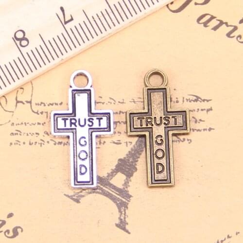 14pcs Charms cross trust god 24x13mm Antique Pendants,Vintage Tibetan Silver Jewelry,DIY for bracelet necklace