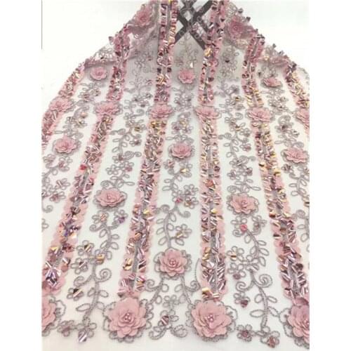 African Embroidered Lace Fabric beads high quality French Sequin Lace Fabric Nigerian Lace Fabric Latest Net Lace For Dress pink