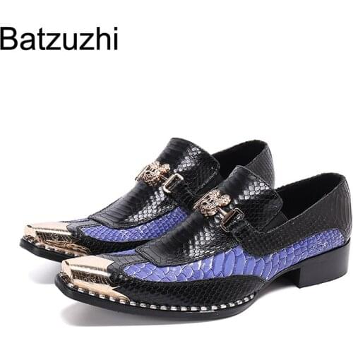 Batzuzhi New Handmade Mens Shoes Pointed Metal Toe Leather Dress Shoes Men Slip on Formal Business Leather Shoes for Men Party