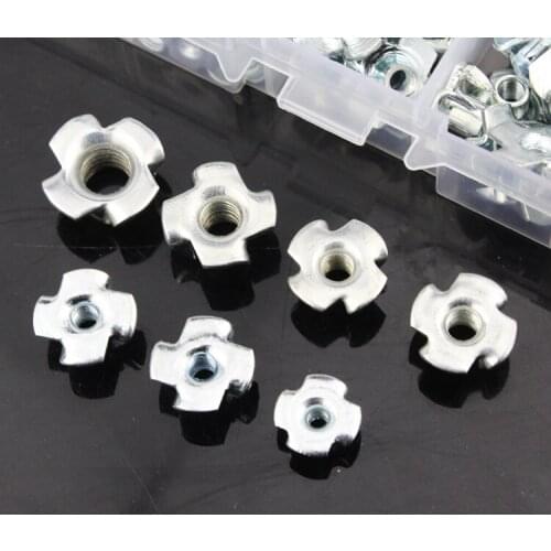 Free shipping 80pcs M3 M4 M5 M6 M8 Zinc Plated Four Claws Nut Speaker Nut T-nut Blind Pronged Tee Nut Furniture Hardware