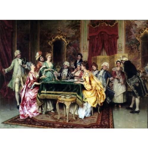 Free shipping classical count figure oil painting canvas prints Aristocratic party play CARDS oil painting on canvas
