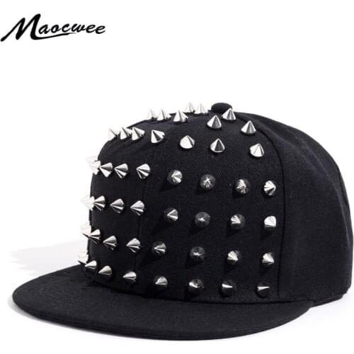 Women Man Rivet Baseball Caps Black Rock Motorcycle Rivet Fashion Lover Punk Black Snapback Caps Women Spike Studded Rivets Cap