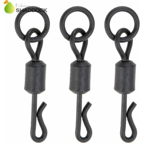 100pcs Matte Black Rolling Quick Change Swivels With Solid Ring Carp Rigs Long Body Q-shaped Swing Snap Carp Fishing Accessories