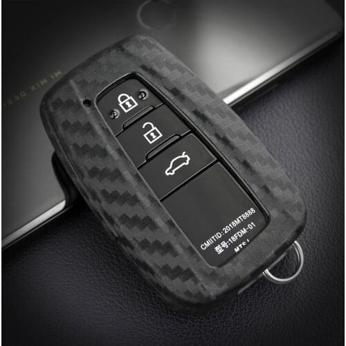 KUKAKEY Car Key Case Cover For Toyota Camry Prado 2017 2018 CHR Prius Corolla RAV 4 R Carbon Fiber Smart Remote Key Bag Shell