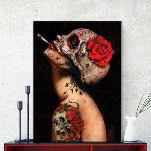 Black And White Girl Picture Smoking Poster Wall Canvas Art Print