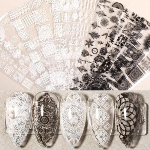 Flower Chic Lace Nail Foils Colorful Self-Adhesive 3D Nail Stickers Stripe Line Transfer Decals Holographics Decoration