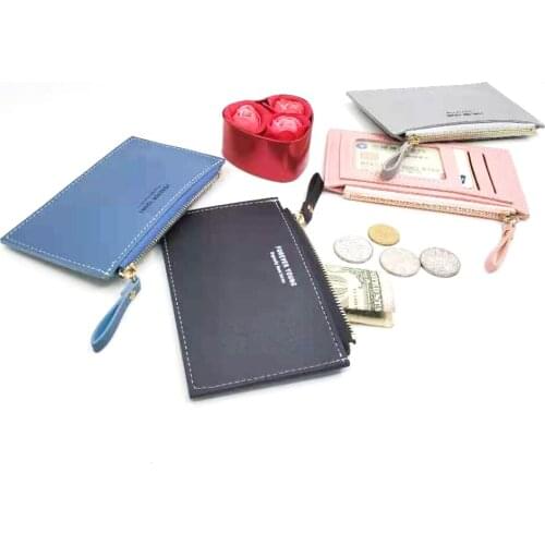1pc male and female PU leather ID card holder business credit card holder simple zipper clutch bag mini ultra-thin card holder