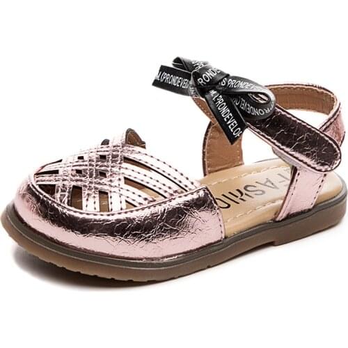 CAPSELLA Kids Glitter Hook & Loop Beash Sandals For baby Children Girls Non-Slip Butterfly-Knot Princess Summer Shoes Size 21-30