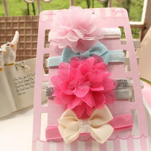 F52 sale female baby net yarn hair band multi-color optional elastic super good birthday gift 4pcs/set