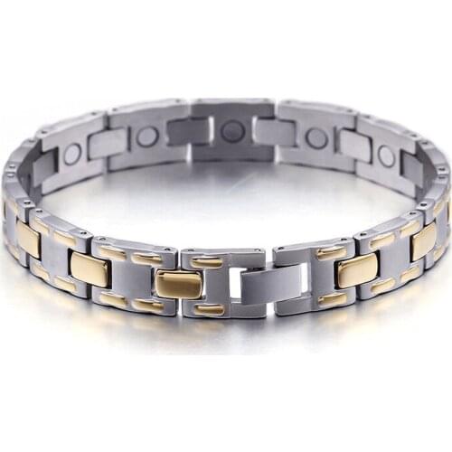 Classic Glossy Gold Business Mens Health Titanium Steel Bracelet