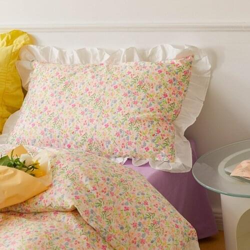 Cilected Korean Pink Floral 100% Cotton Pillowcase Ins Lotus Leaf Lace Cushion Cover Pillow Core Dust Cover Home Decor
