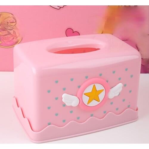 Pink Blue Cartoon Cute Moon Card Captor Sakura Little Pig Printed Tissue Boxes Round Rectangle Plastic Paper Storage Box