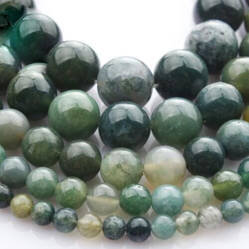 15"(38cm) Strand Round Natural Natural Green Agate Stone Rocks 4mm 6mm 8mm 10mm 12mm Gemstone Beads for Bracelet Jewelry Making