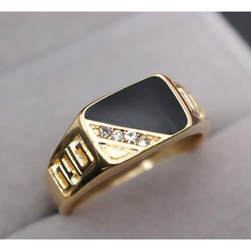 Fashion geometric carving black enamel zircon diamonds gemstones rings for men gold color bague jewelry cool accessories gifts