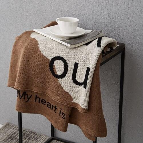 Non-slip Pure Cotton Sofa Knitted Thread Blanket Simple Letter for Single Double Sofa Dust Cover Office Shawl Casual Blankets