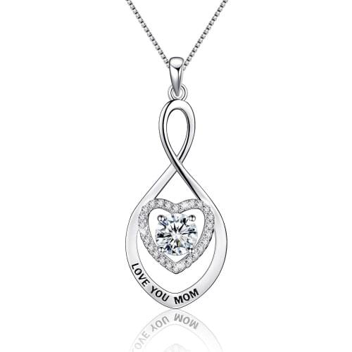 New Heart Necklace Rhinestone Love You Moon Pendant For Women Mothers Day Gift Charm Chic Jewelry Box Chain Link