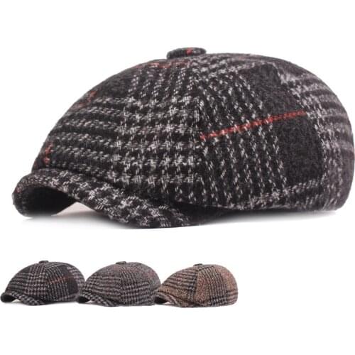 Autumn Winter Hats Octagonal Newsboy Caps Men Women Warm Tweed Eight-blade for Male Detective Hats Retro Flat Caps Chapeau