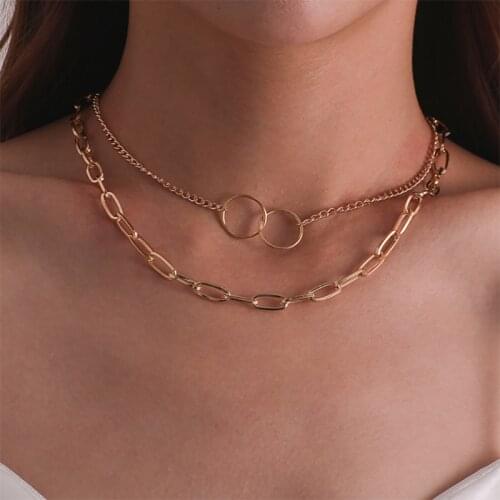 Gold Color Round Circle Pendant Necklace For Women Retro Charms Alloy Clavicle Chain Necklaces Collier Collar Jewelry Gifts